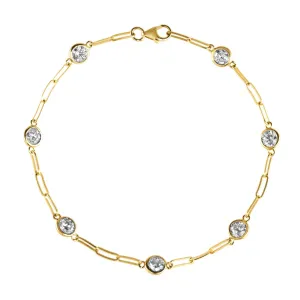 1.50 Carat Natural Diamond Paper Clip Bracelet G SI 14K Yellow Gold 7''