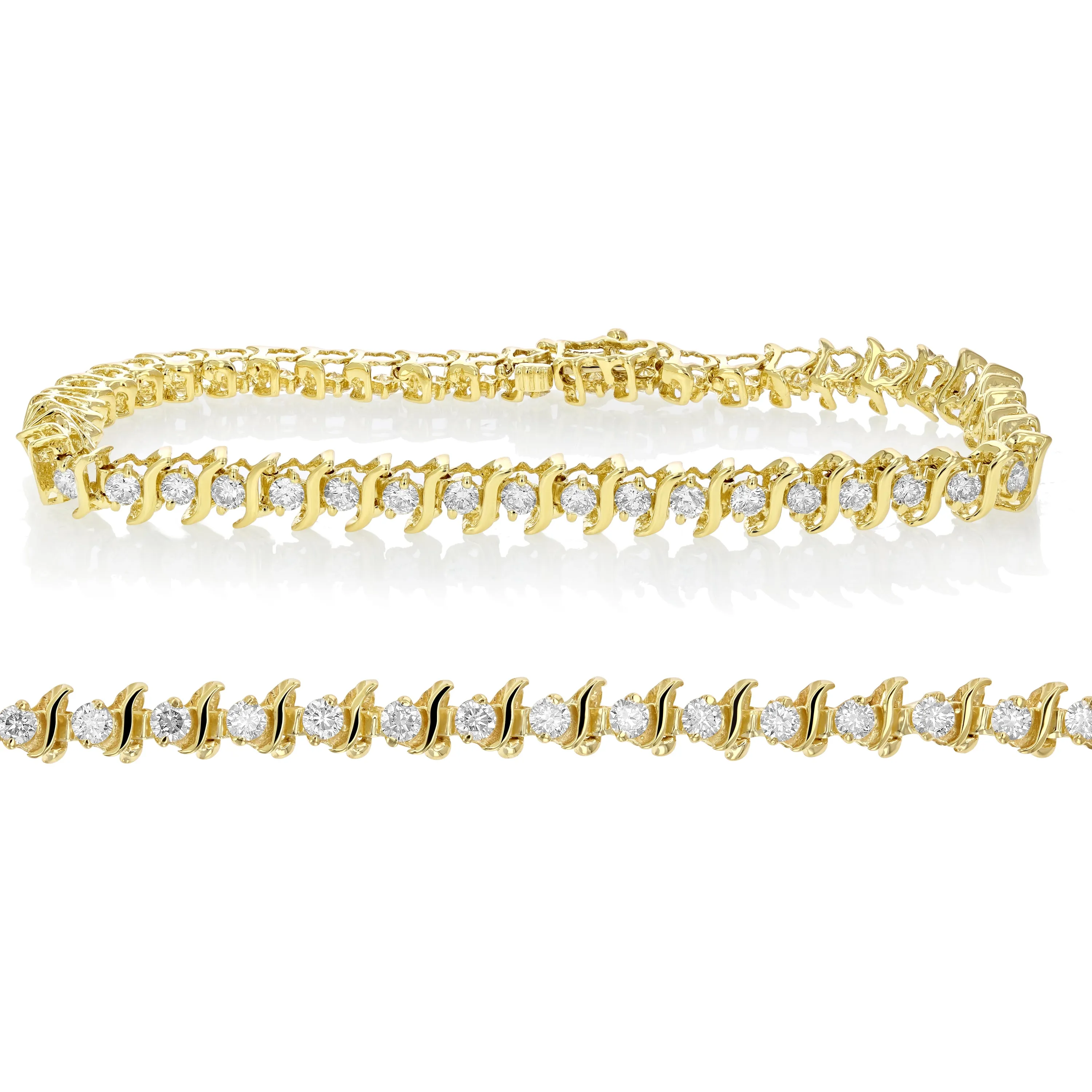 1.50 cttw S Link Diamond Tennis Bracelets in 14K Yellow Gold