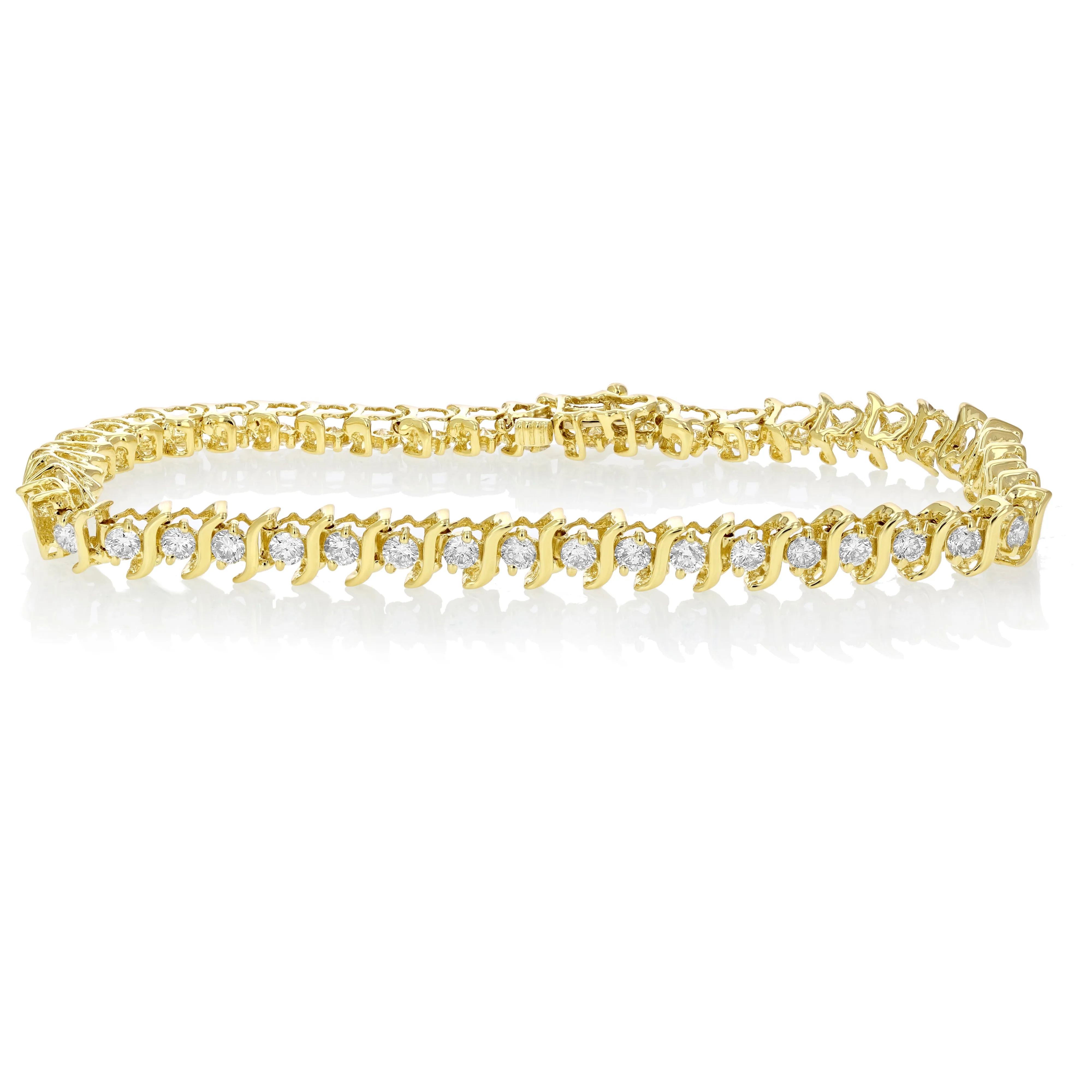 1.50 cttw S Link Diamond Tennis Bracelets in 14K Yellow Gold