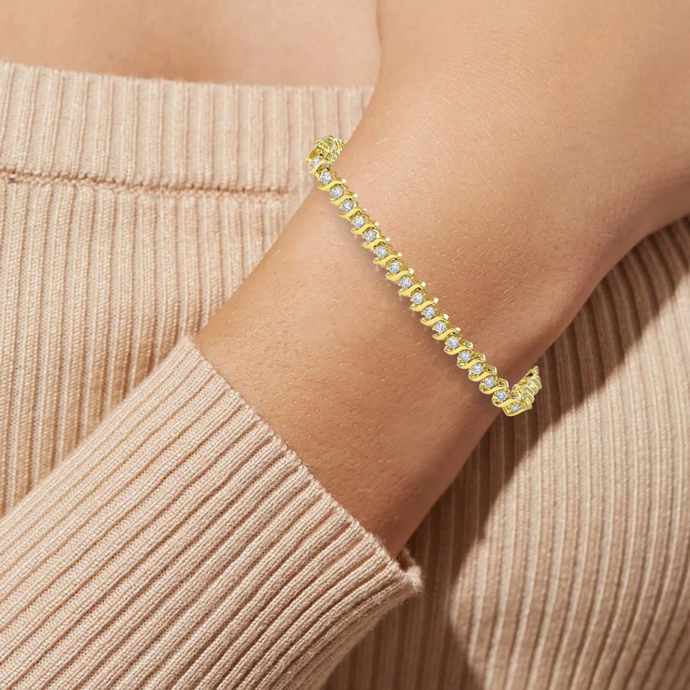1.50 cttw S Link Diamond Tennis Bracelets in 14K Yellow Gold