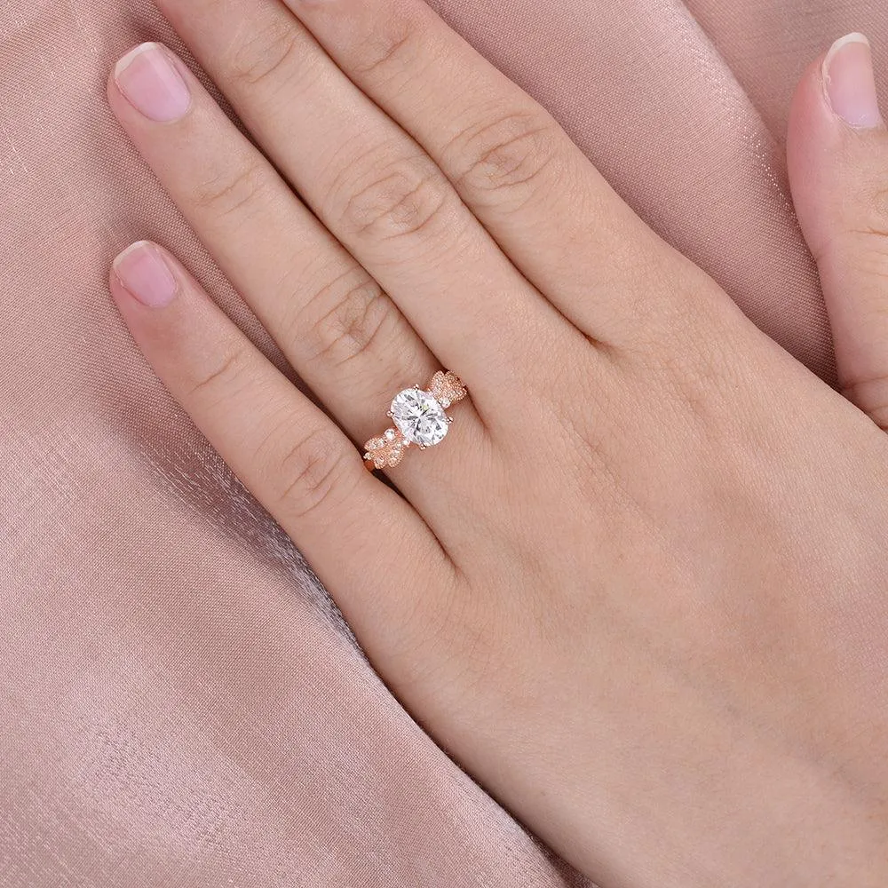 1.5ct Oval Moissanite Butterfly Cluster Ring