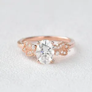 1.5ct Oval Moissanite Butterfly Cluster Ring
