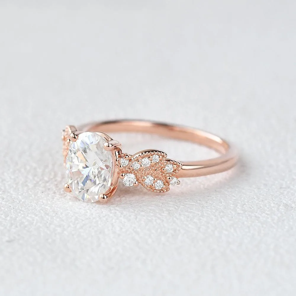 1.5ct Oval Moissanite Butterfly Cluster Ring