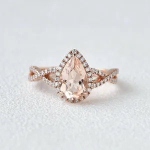 1.5ct Pear Shaped Morganite Infinity Vintage Halo Ring