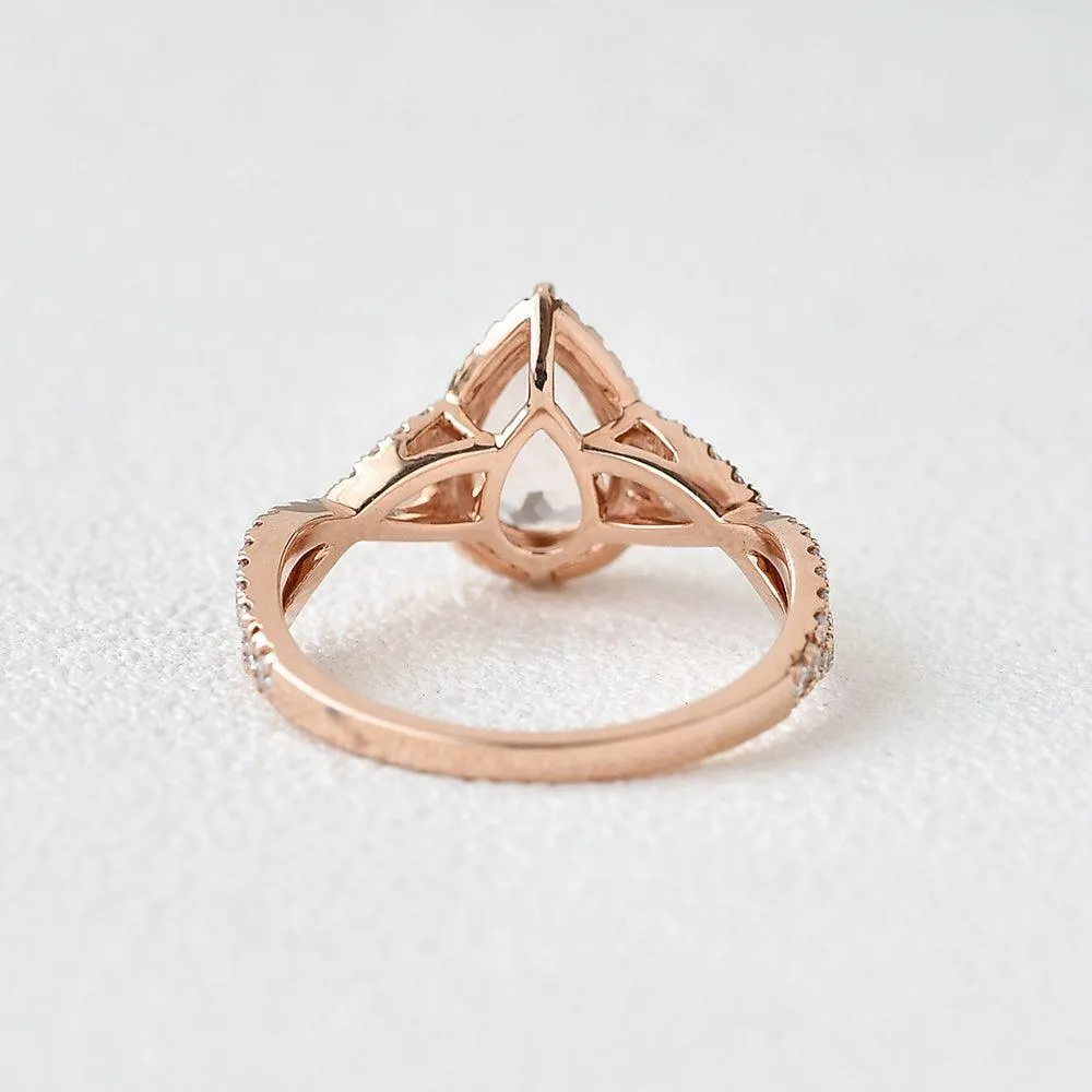 1.5ct Pear Shaped Morganite Infinity Vintage Halo Ring