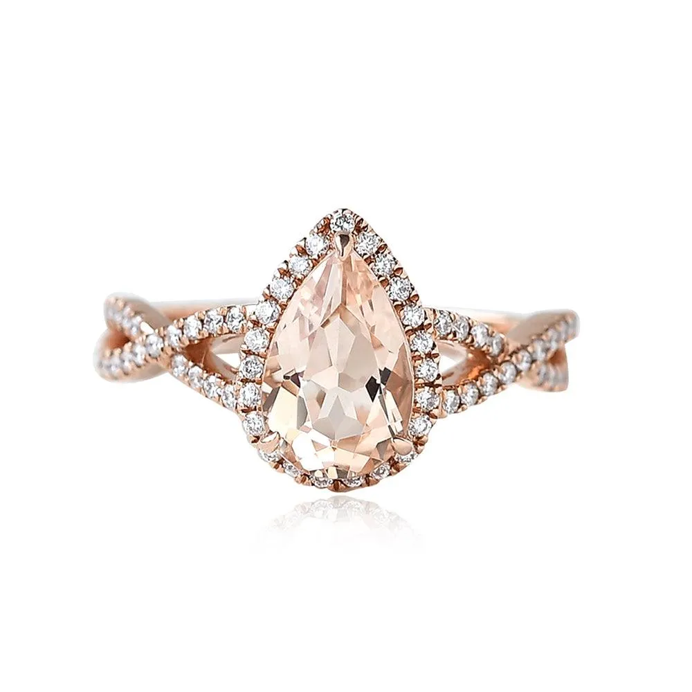 1.5ct Pear Shaped Morganite Infinity Vintage Halo Ring