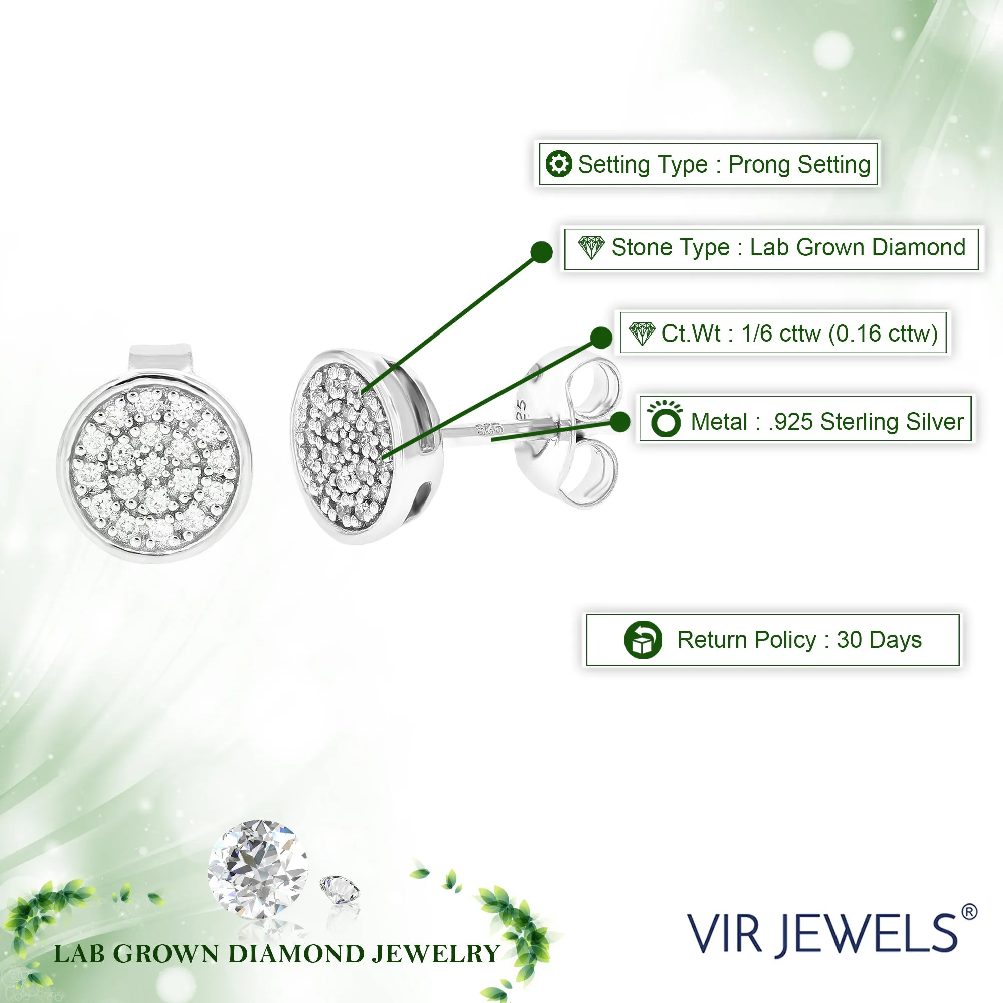 1/6 cttw Composite Diamond Stud Earrings in .925 Sterling Silver