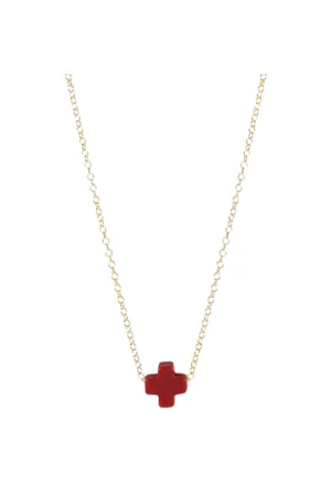 16" Necklace Gold - Signature Cross Red