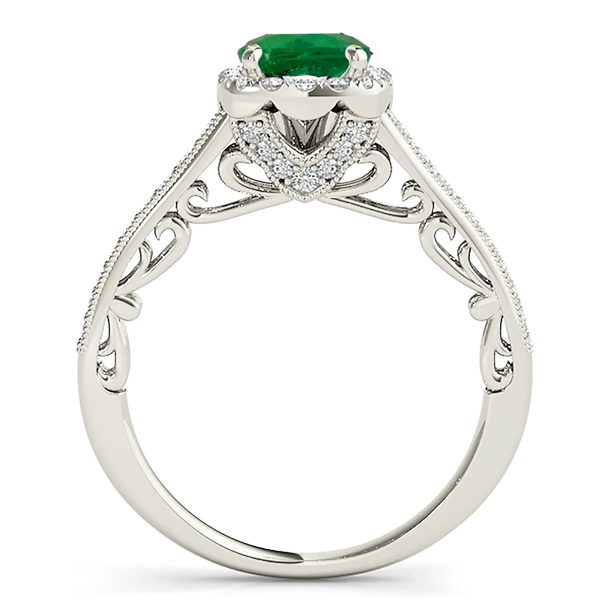 1.75 ct. Genuine Emerald Halo Ring With Accent Diamonds