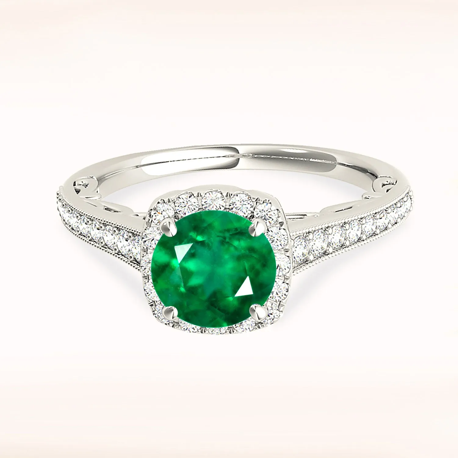 1.75 ct. Genuine Emerald Halo Ring With Accent Diamonds