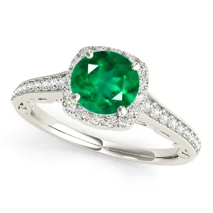 1.75 ct. Genuine Emerald Halo Ring With Accent Diamonds