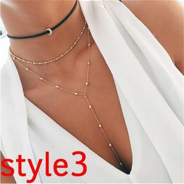 17KM Multilayer Crystal Moon Necklaces & Pendants For Women Vintage Charm Gold Choker Necklace 2020 Bohemian Jewelry Wholesale