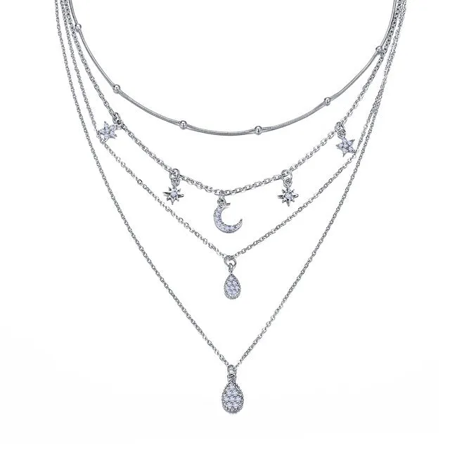 17KM Multilayer Crystal Moon Necklaces & Pendants For Women Vintage Charm Gold Choker Necklace 2020 Bohemian Jewelry Wholesale