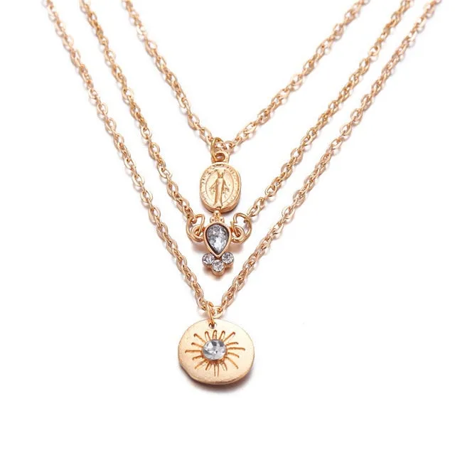 17KM Multilayer Crystal Moon Necklaces & Pendants For Women Vintage Charm Gold Choker Necklace 2020 Bohemian Jewelry Wholesale