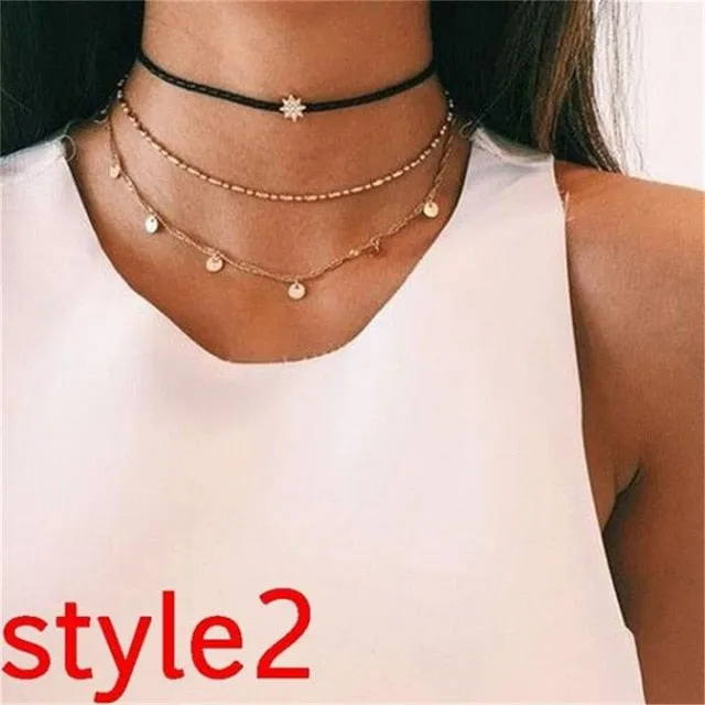 17KM Multilayer Crystal Moon Necklaces & Pendants For Women Vintage Charm Gold Choker Necklace 2020 Bohemian Jewelry Wholesale