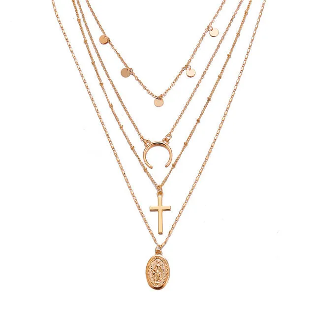 17KM Multilayer Crystal Moon Necklaces & Pendants For Women Vintage Charm Gold Choker Necklace 2020 Bohemian Jewelry Wholesale