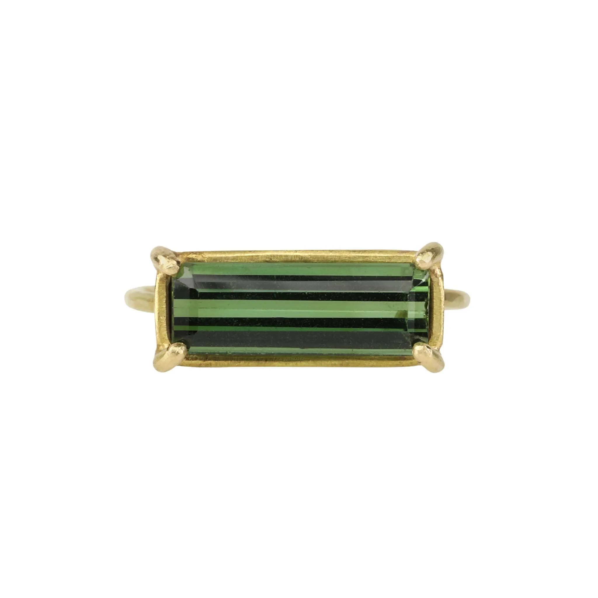 18 Karat Yellow Gold Prong-Set Emerald Cut Green Tourmaline "Mini Gem" Ring