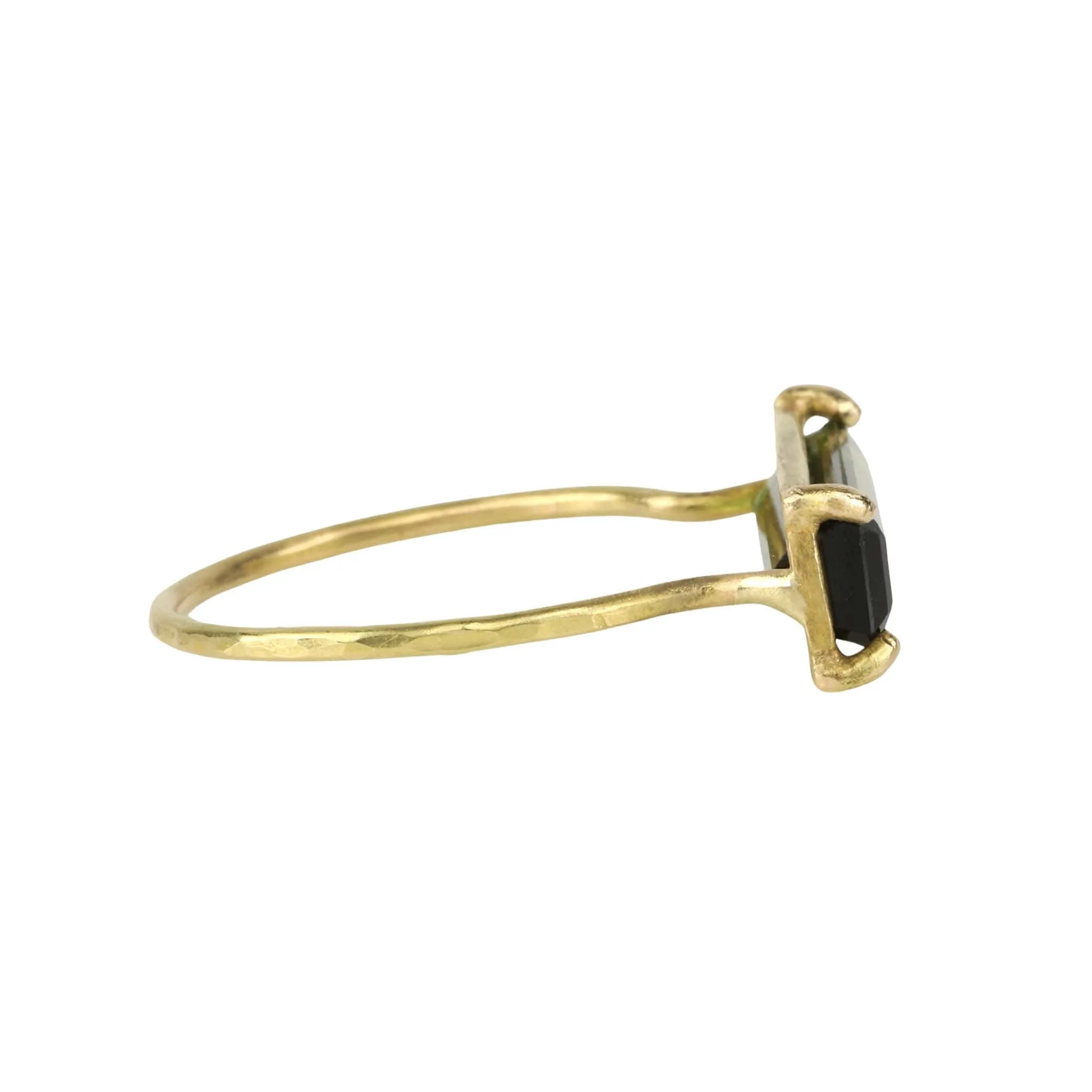18 Karat Yellow Gold Prong-Set Emerald Cut Green Tourmaline "Mini Gem" Ring