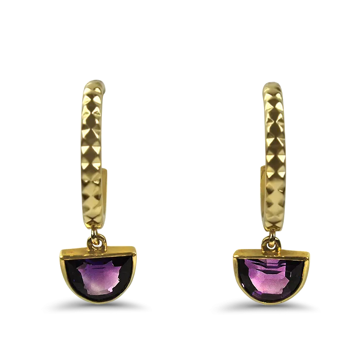 1870 Collection Estate 14K Yellow Gold Amethyst Half-Moon Drop Hoop Earrings