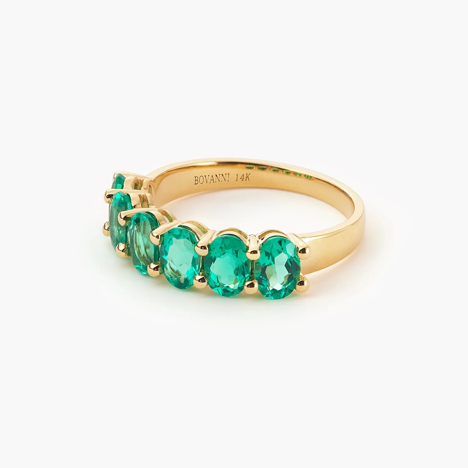 1.8ct Oval Cut Green Emerald Half Eternity Wedding Band Ring