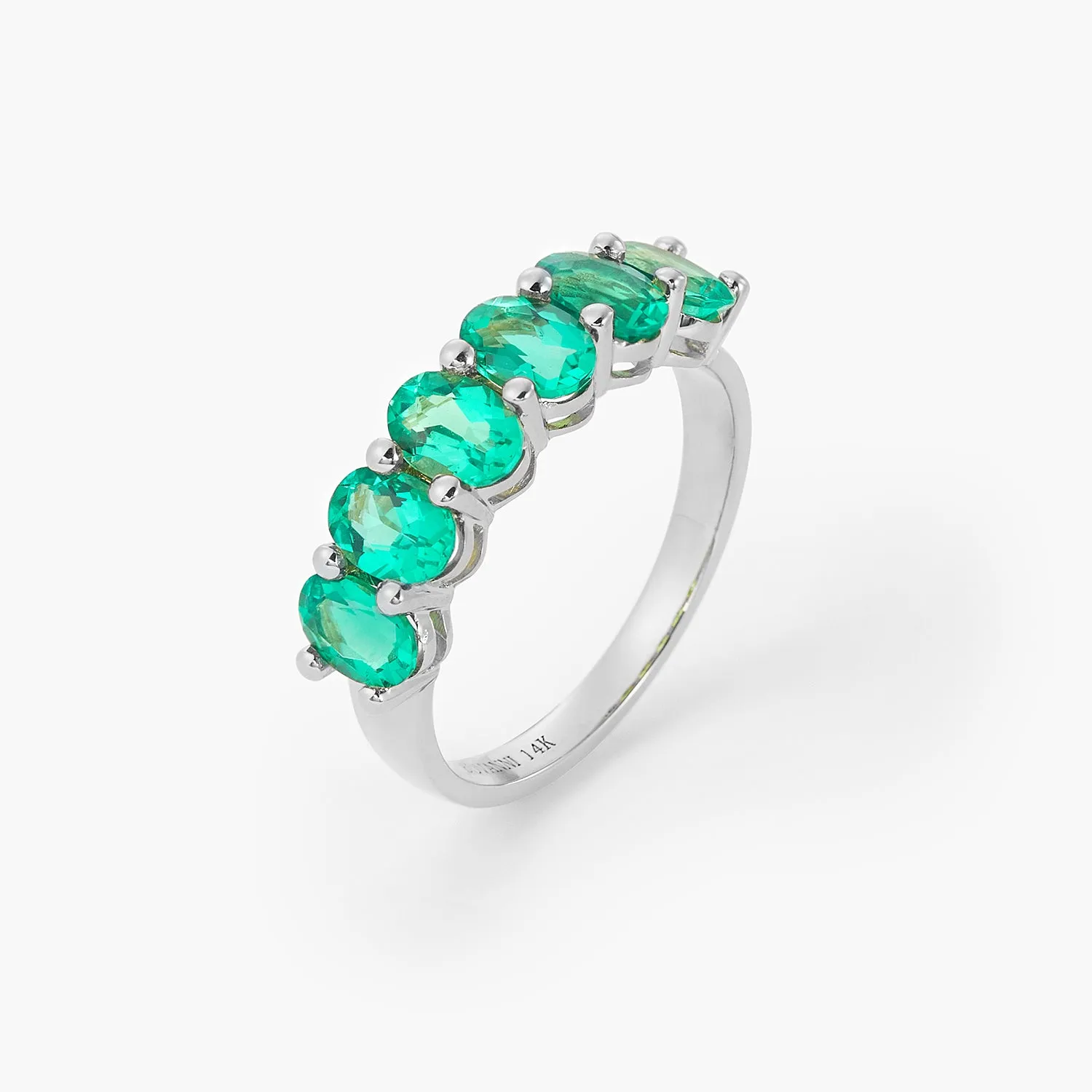 1.8ct Oval Cut Green Emerald Half Eternity Wedding Band Ring