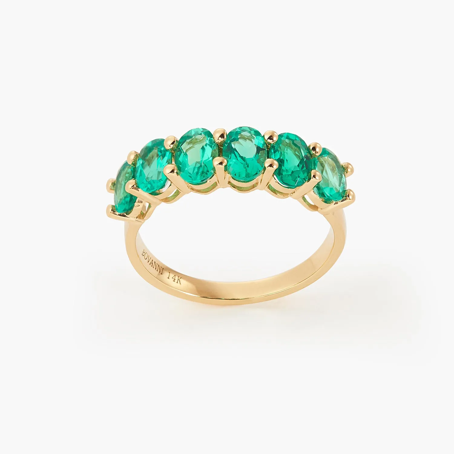 1.8ct Oval Cut Green Emerald Half Eternity Wedding Band Ring