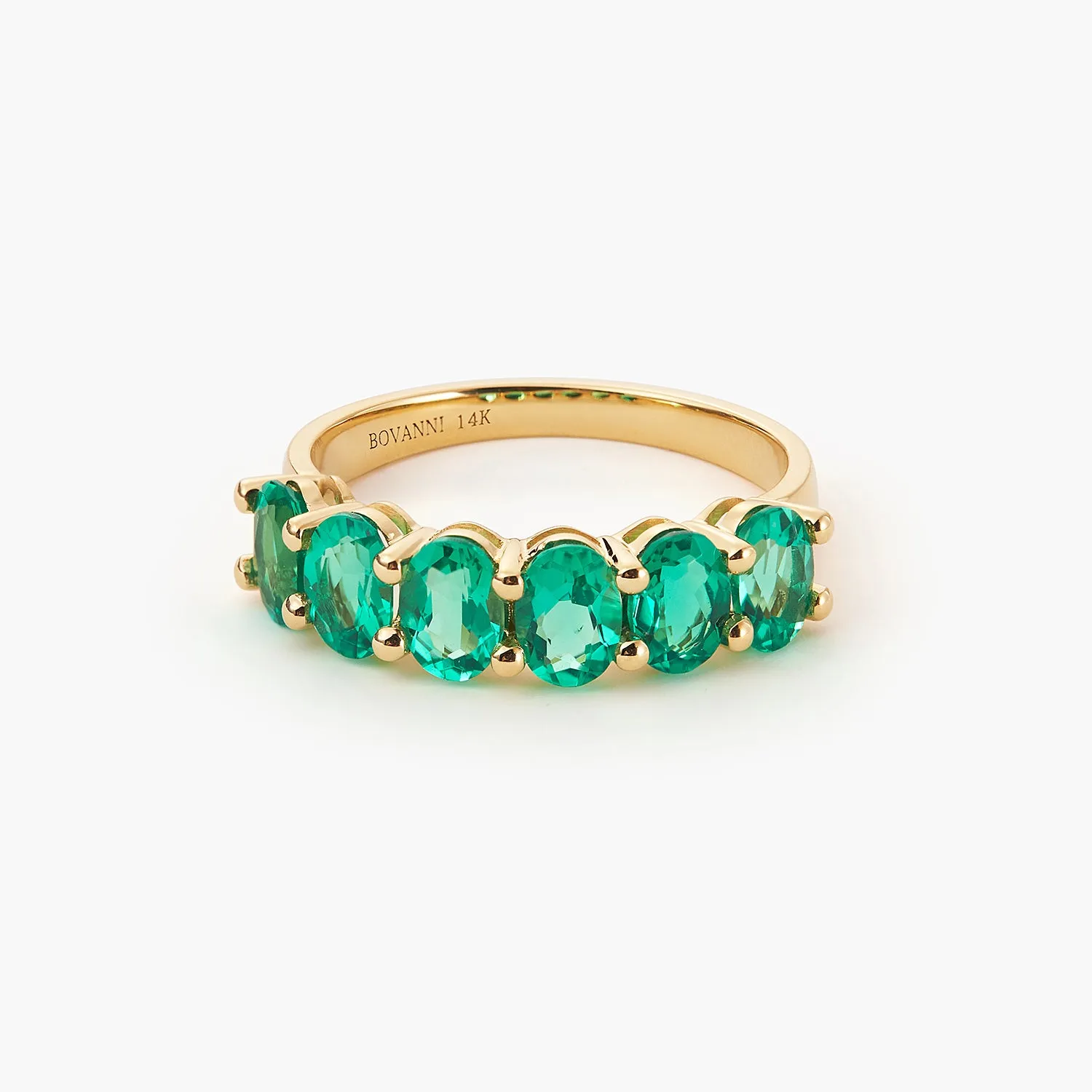 1.8ct Oval Cut Green Emerald Half Eternity Wedding Band Ring