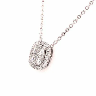 18K Diamond Cluster Slide Pendant Necklace White Gold