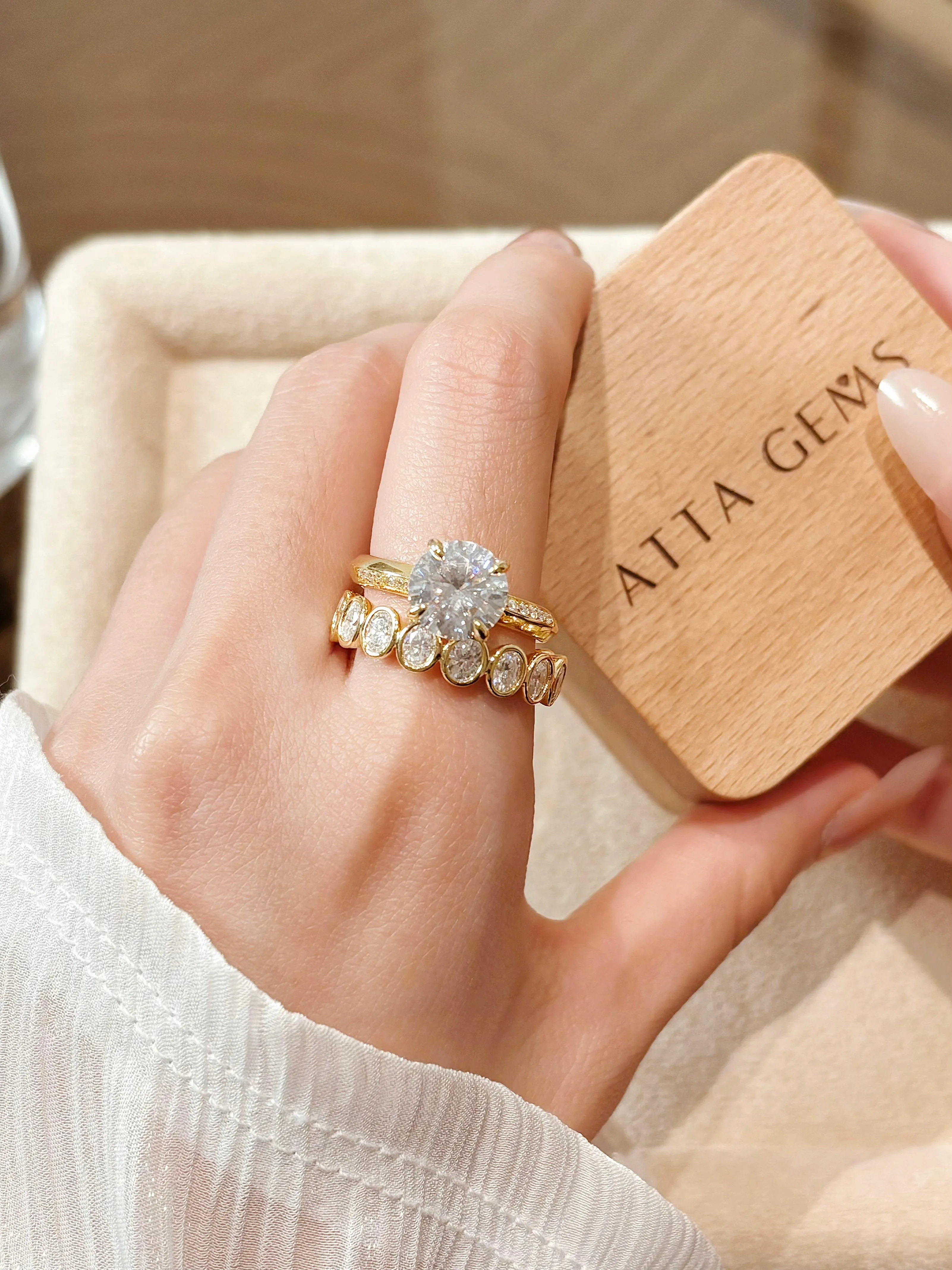 18K Emerald Cut Eternity Band Rings