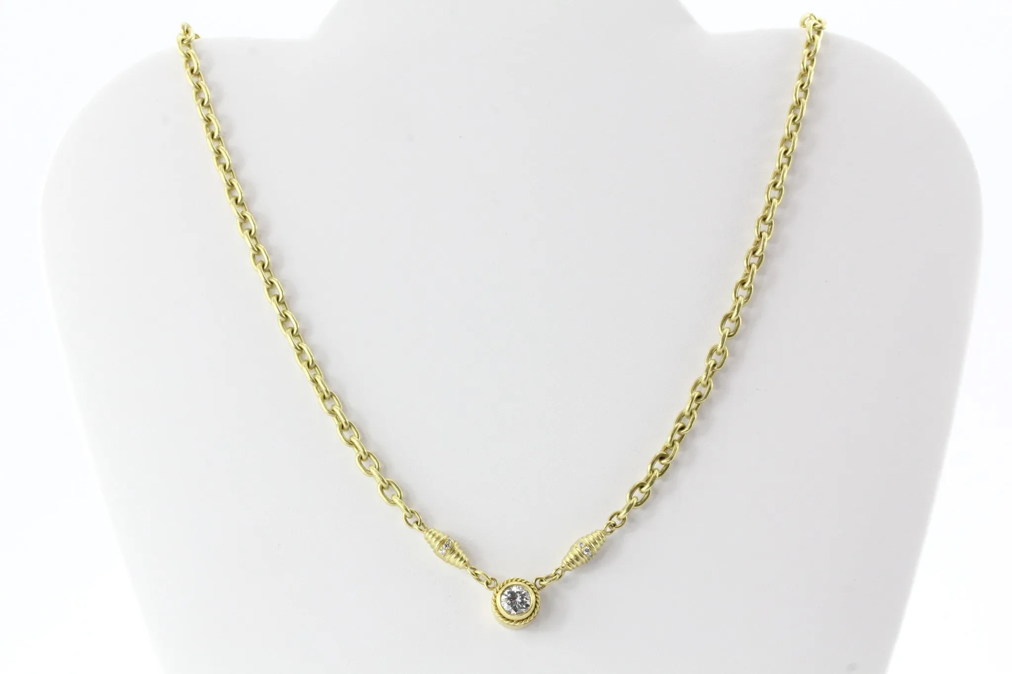 18K Satin Finished Gold 1 Carat Diamond Solitare Necklace
