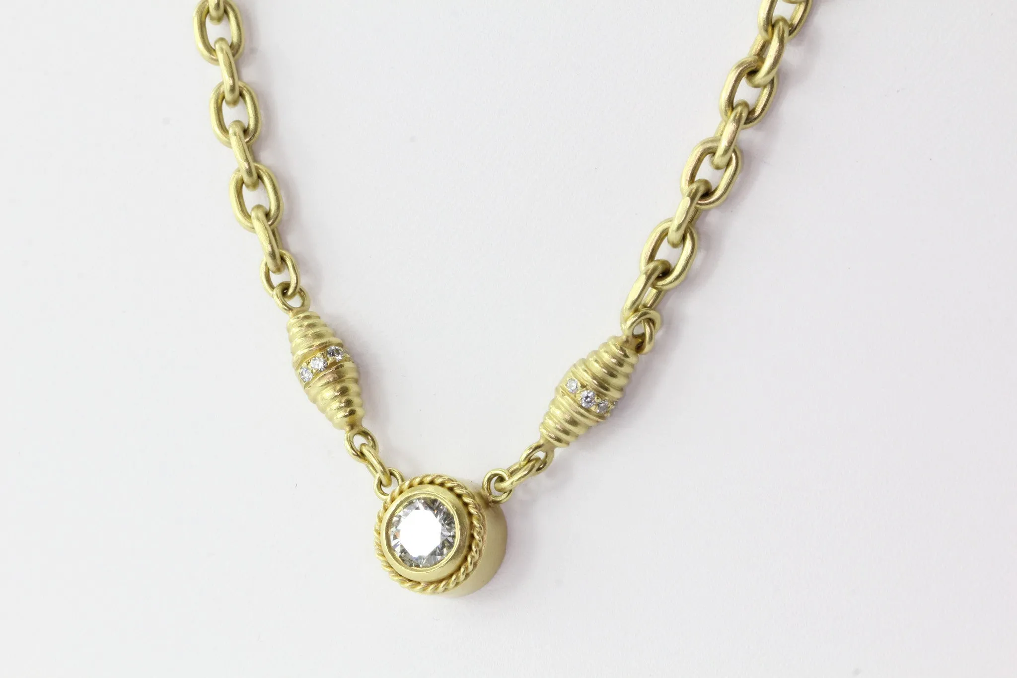 18K Satin Finished Gold 1 Carat Diamond Solitare Necklace