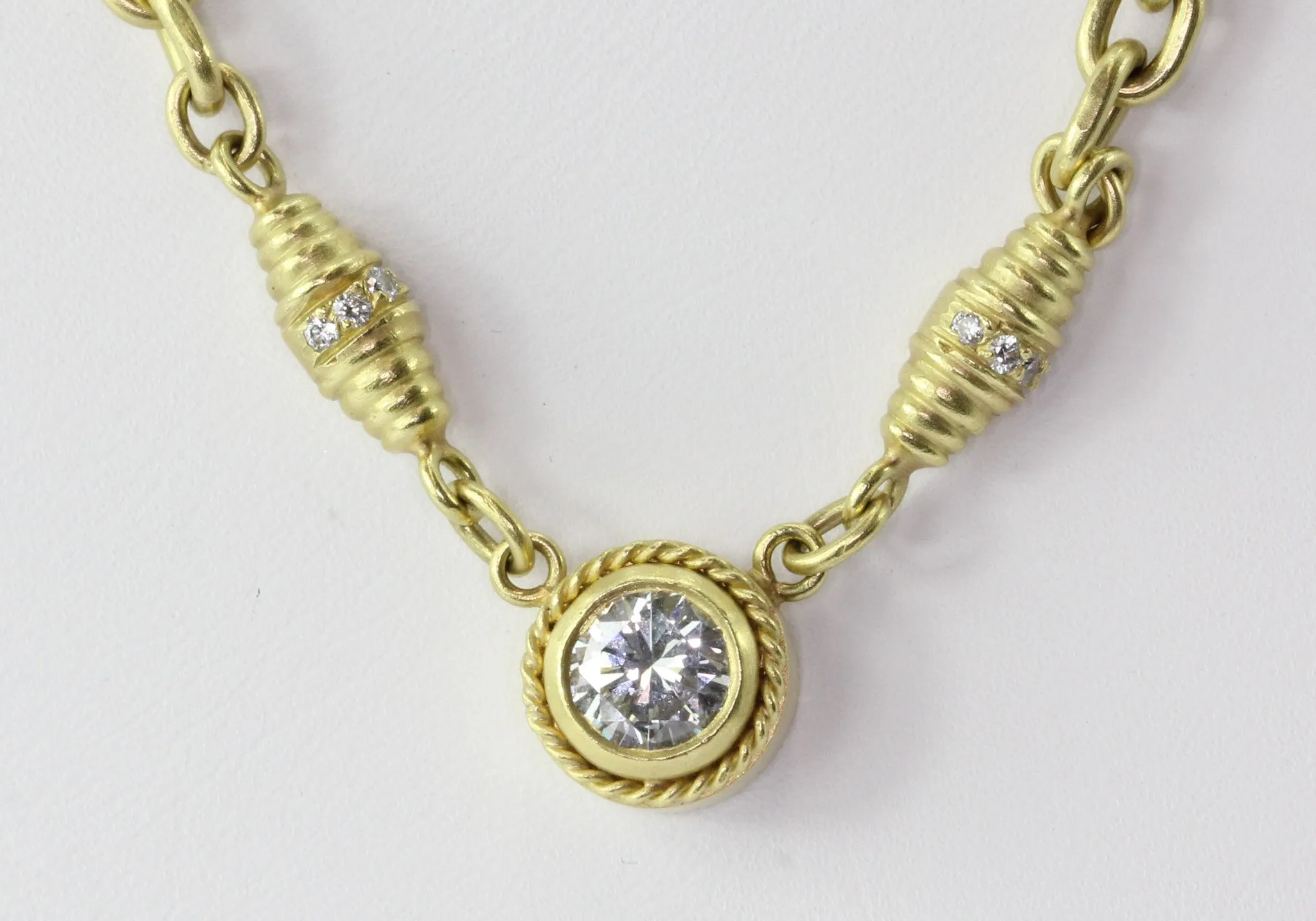 18K Satin Finished Gold 1 Carat Diamond Solitare Necklace