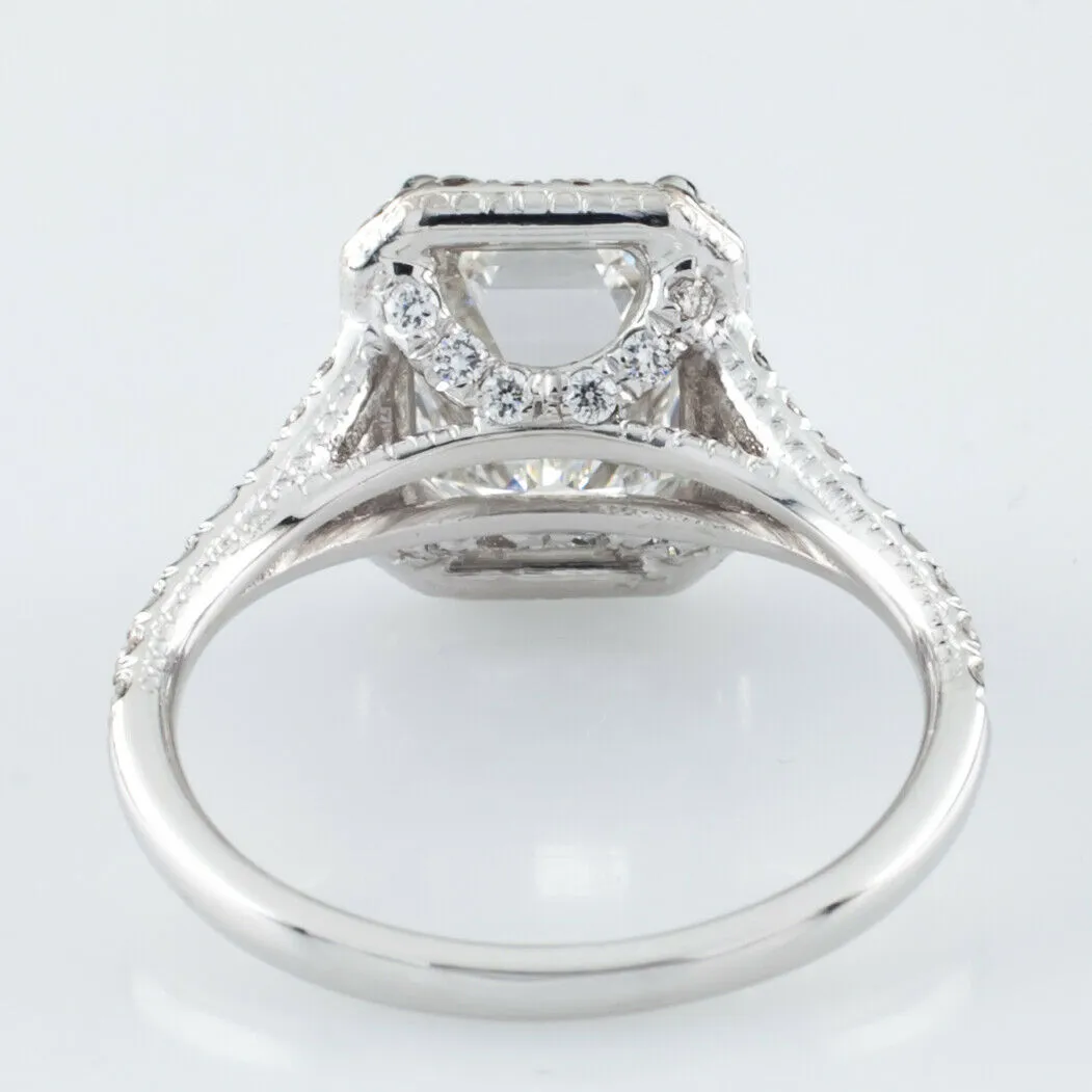 18k White Gold 1.94 ct Emerald Cut Diamond Solitaire Ring w/ Accents GIA Cert