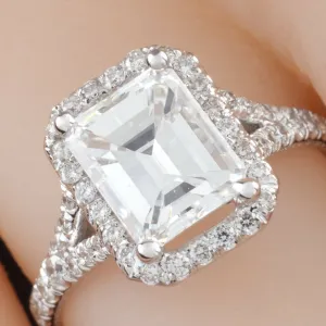18k White Gold 1.94 ct Emerald Cut Diamond Solitaire Ring w/ Accents GIA Cert
