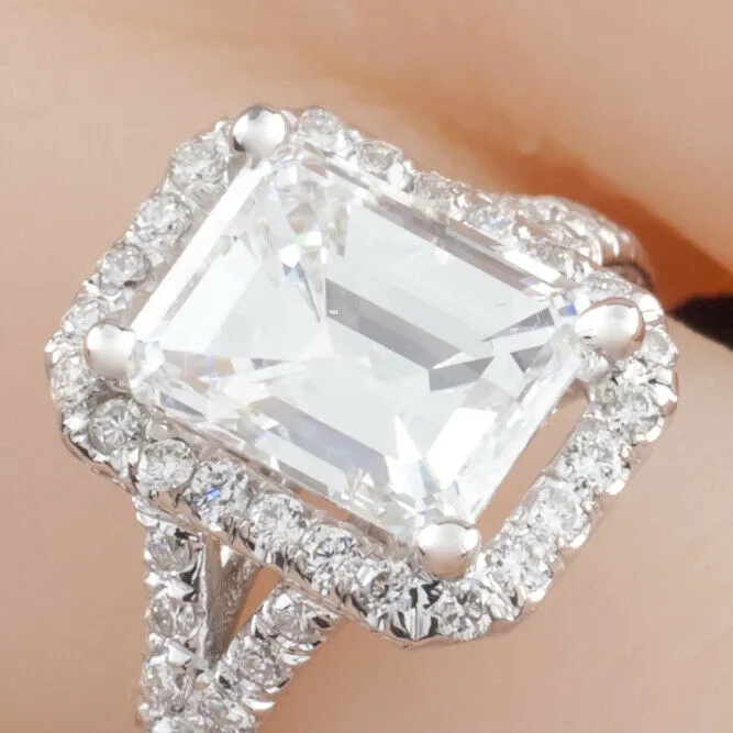 18k White Gold 1.94 ct Emerald Cut Diamond Solitaire Ring w/ Accents GIA Cert