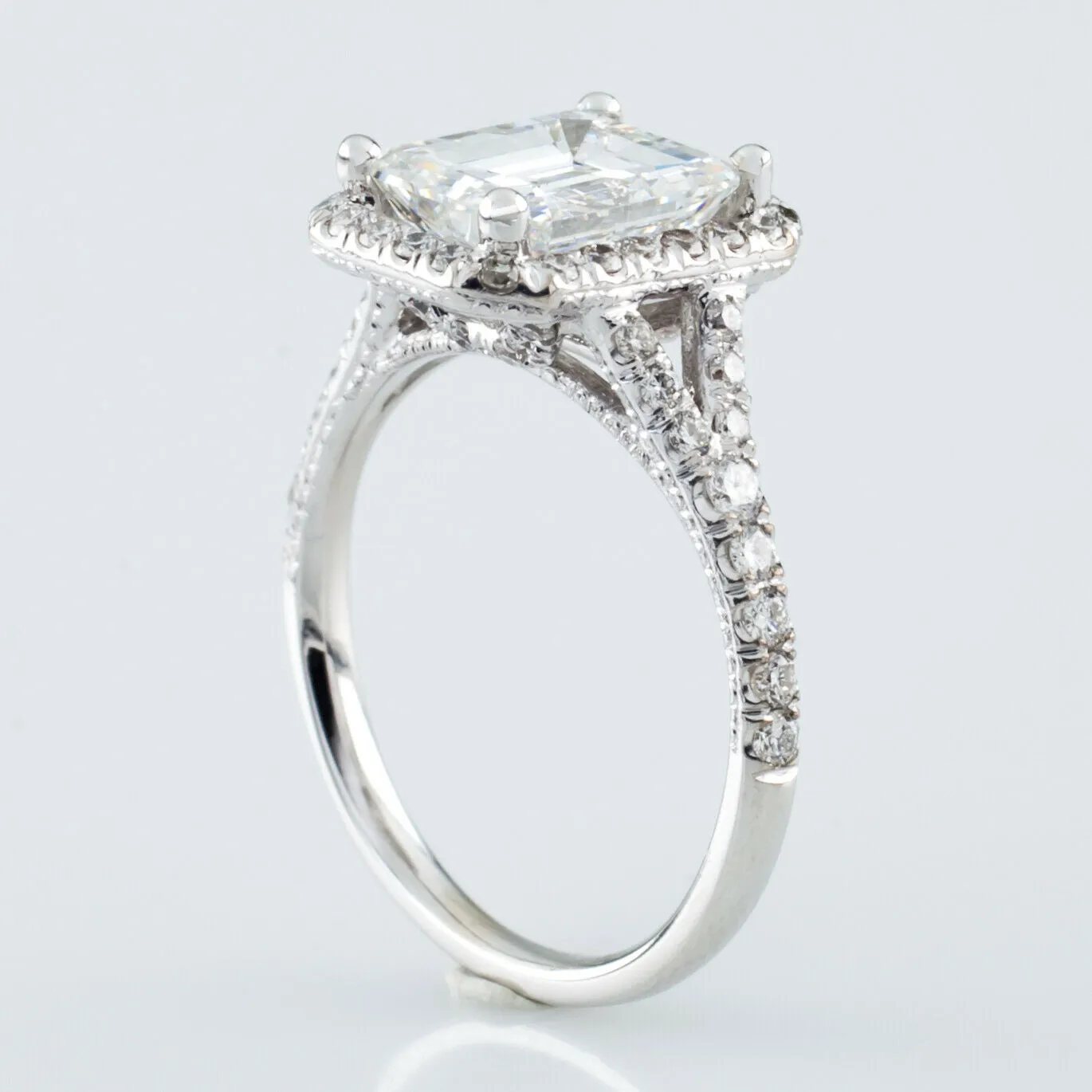 18k White Gold 1.94 ct Emerald Cut Diamond Solitaire Ring w/ Accents GIA Cert