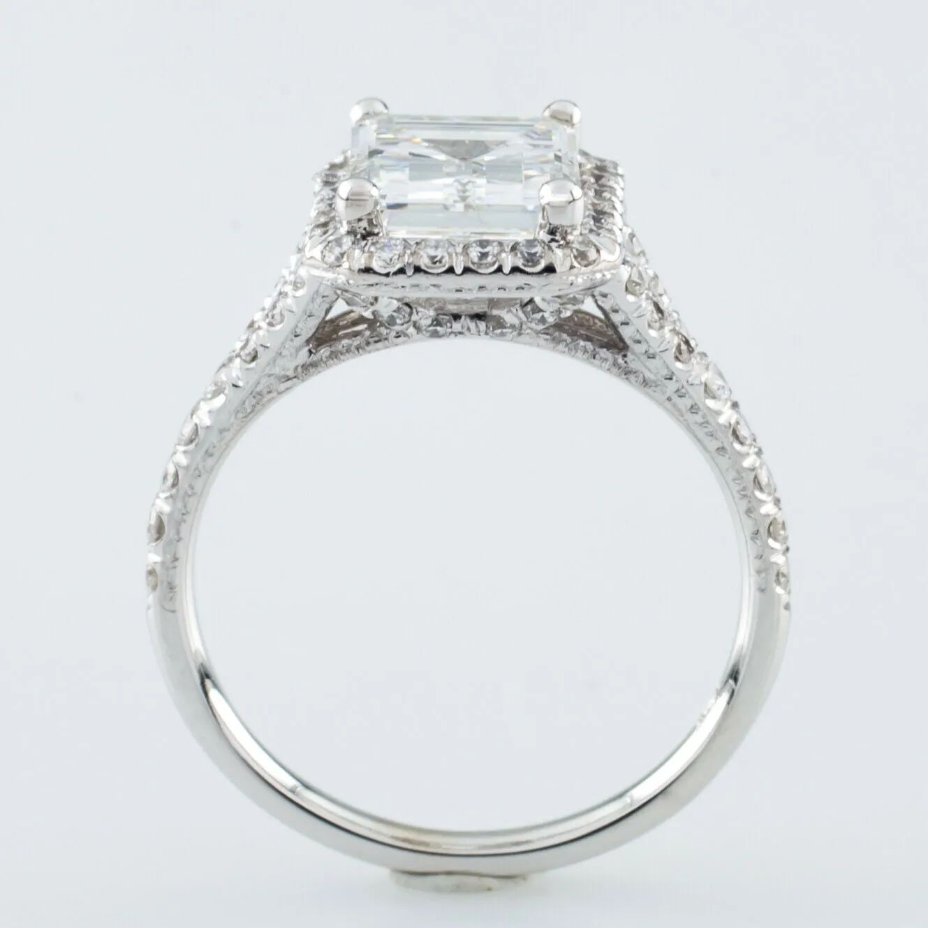 18k White Gold 1.94 ct Emerald Cut Diamond Solitaire Ring w/ Accents GIA Cert