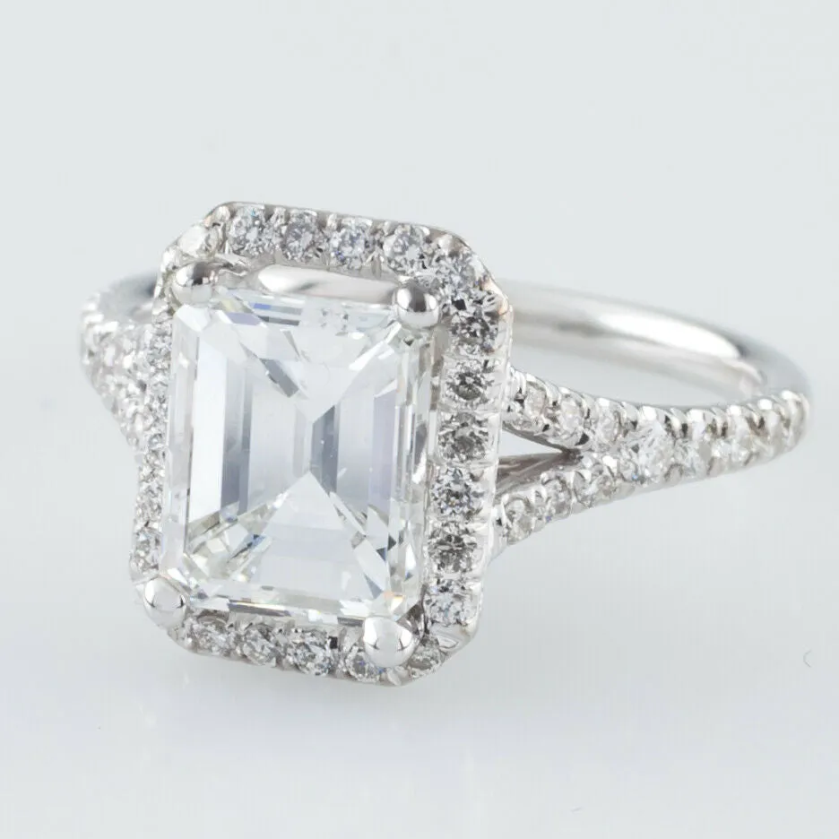 18k White Gold 1.94 ct Emerald Cut Diamond Solitaire Ring w/ Accents GIA Cert