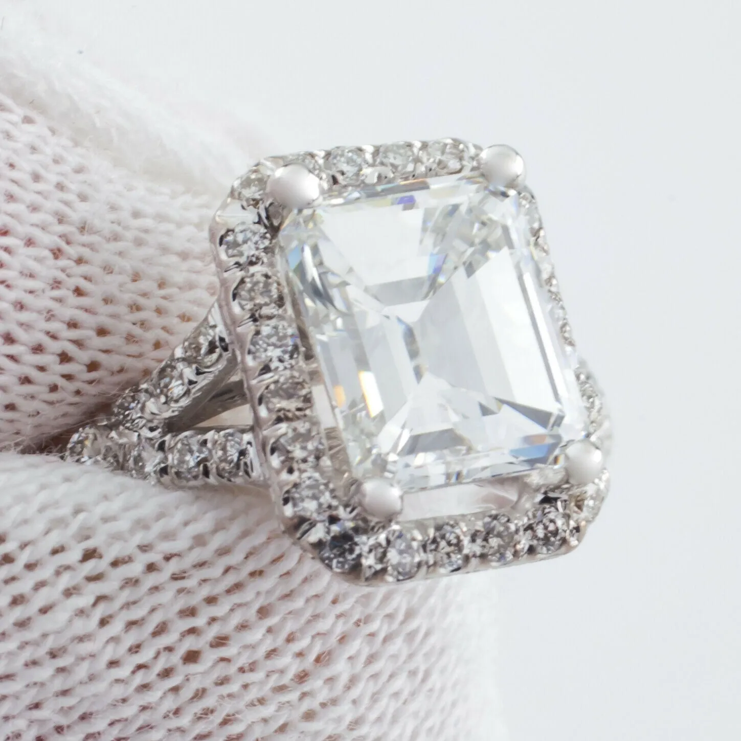18k White Gold 1.94 ct Emerald Cut Diamond Solitaire Ring w/ Accents GIA Cert