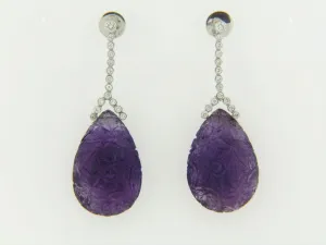 18K WHITE GOLD AMETHYST AND DIAMOND EARRINGS