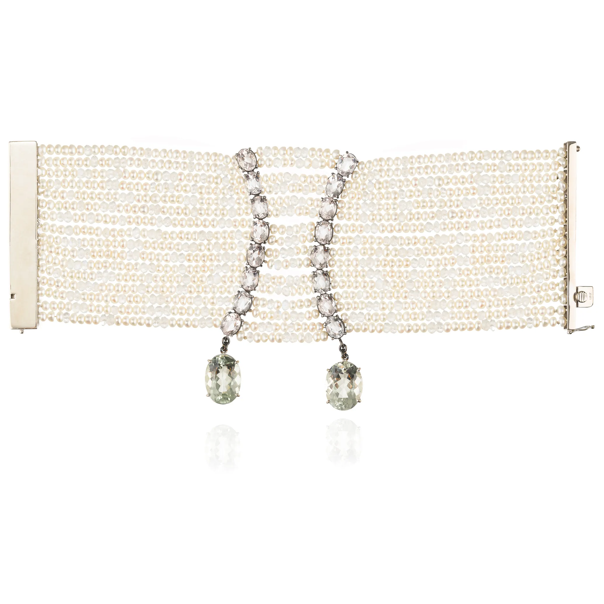 18k White Gold Bracelet with Pearls, Moonstones, Topaz and  Diamonds