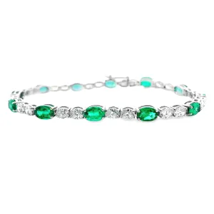 18k White Gold Diamond and Emerald Bracelet