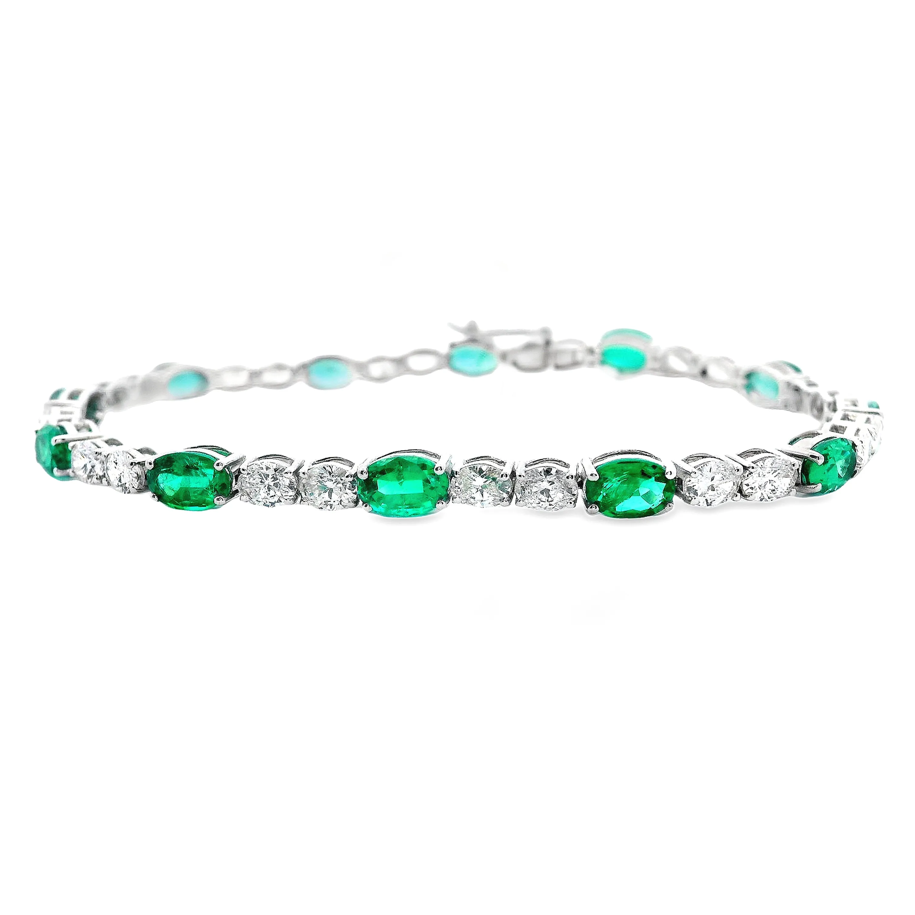 18k White Gold Diamond and Emerald Bracelet