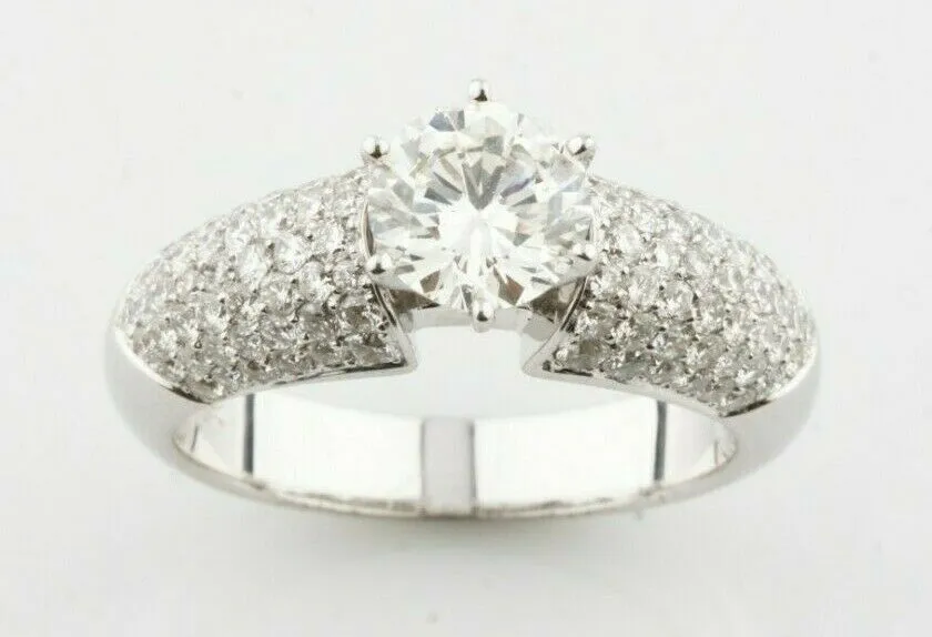 18k White Gold Diamond Soltiaire Ring w/ Pave Accents TDW = 2.37 ct Size 7
