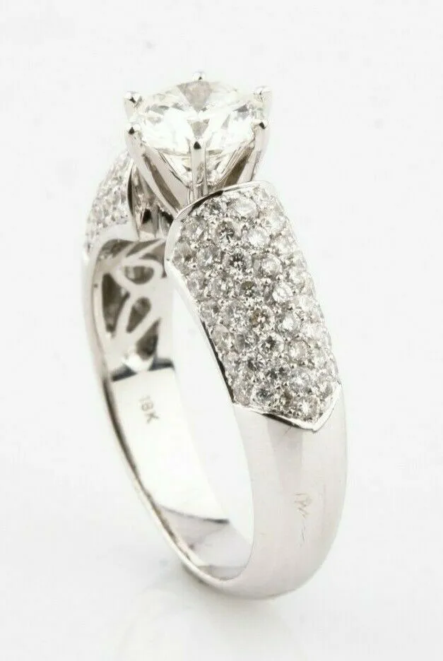 18k White Gold Diamond Soltiaire Ring w/ Pave Accents TDW = 2.37 ct Size 7