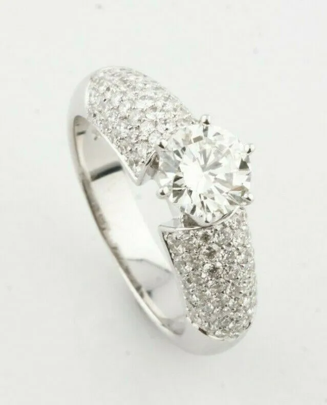 18k White Gold Diamond Soltiaire Ring w/ Pave Accents TDW = 2.37 ct Size 7