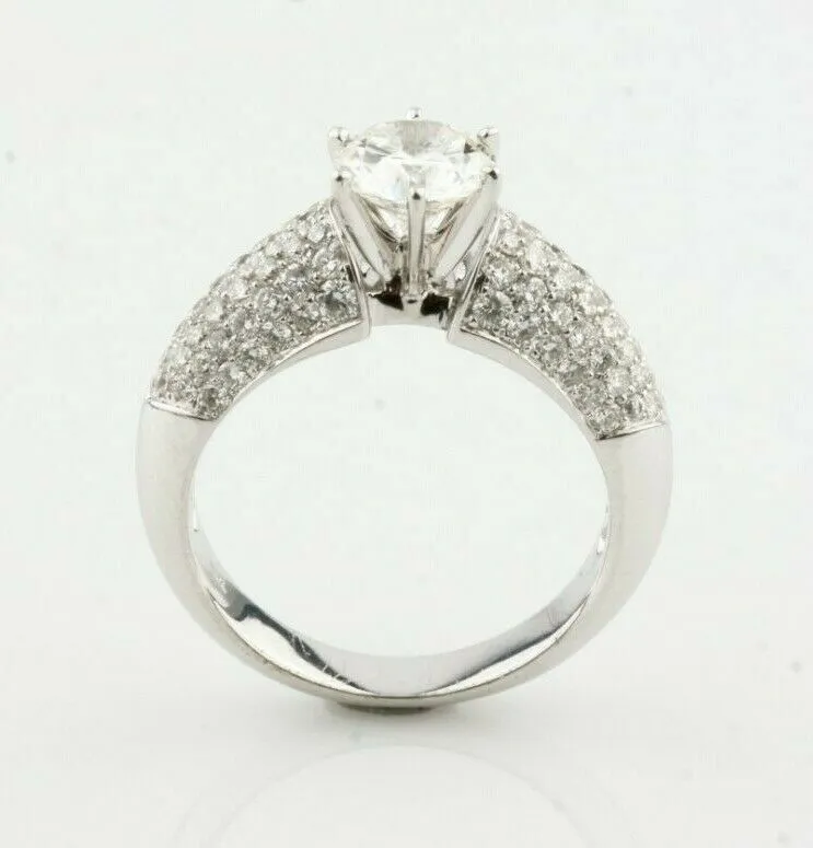 18k White Gold Diamond Soltiaire Ring w/ Pave Accents TDW = 2.37 ct Size 7