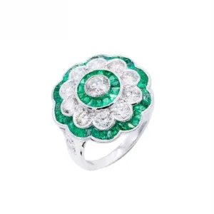 18K White Gold Natural Emerald and Diamond Ring