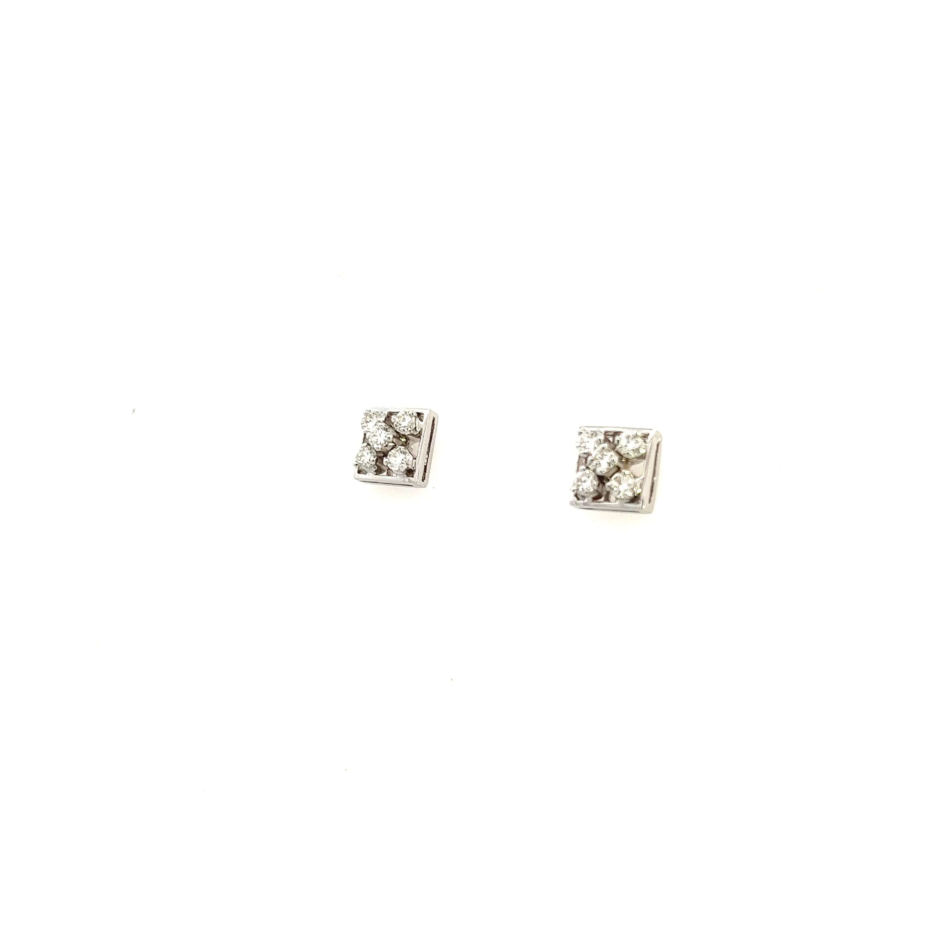 18K White Gold Round Diamond Cluster Fashion Stud Earrings (.50ctw)