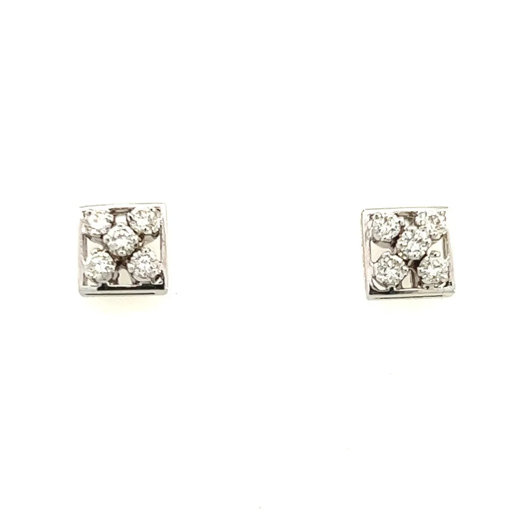18K White Gold Round Diamond Cluster Fashion Stud Earrings (.50ctw)